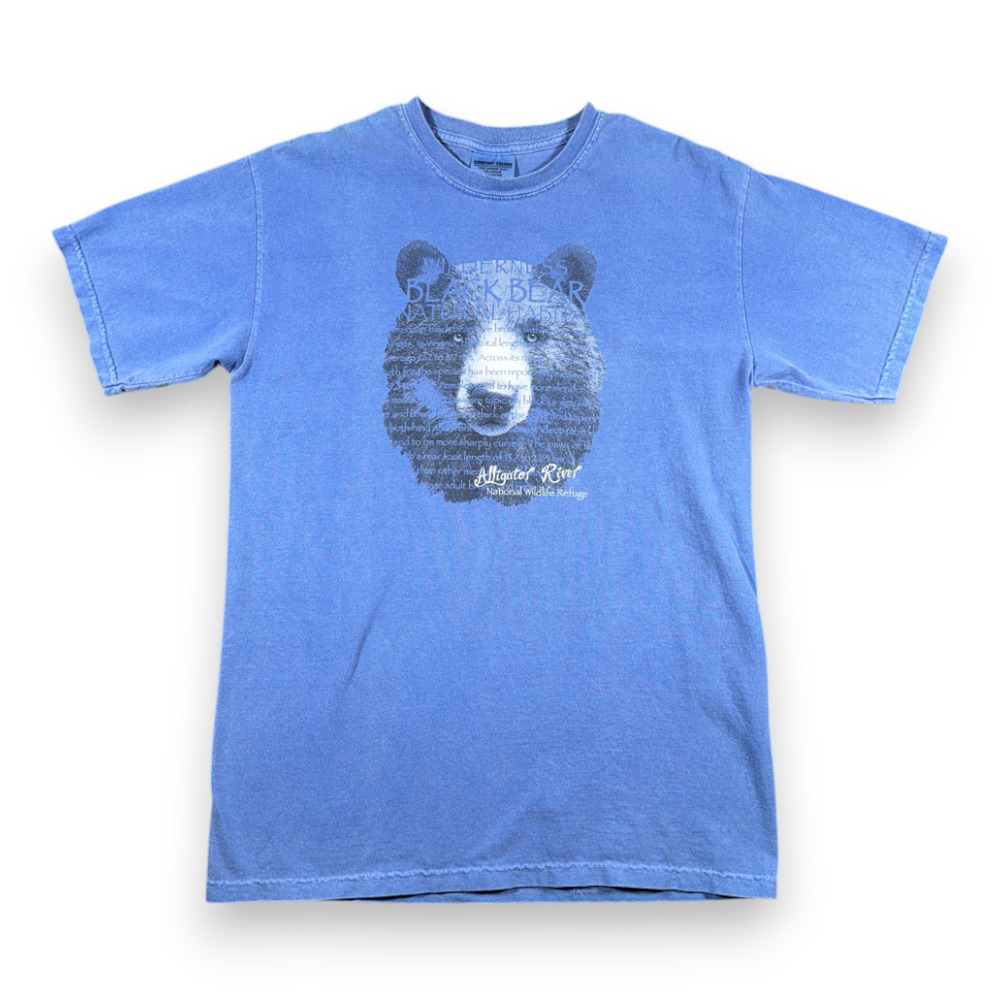 Vintage Black Bear Shirt Adult MEDIUM Blue Alligator River Wildlife Refuge Y2K